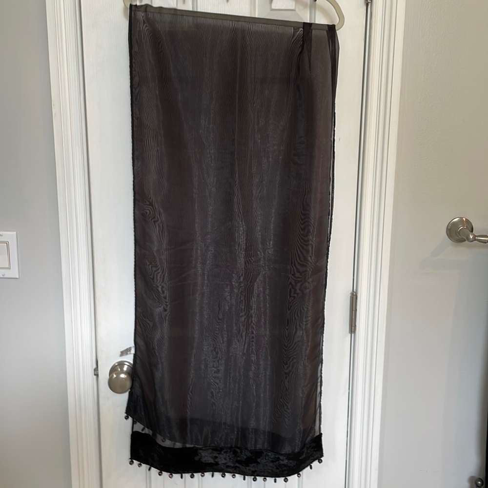 Collection XIIX Black Shimmery Chiffon Wrap w/Velvet Trim & Beads